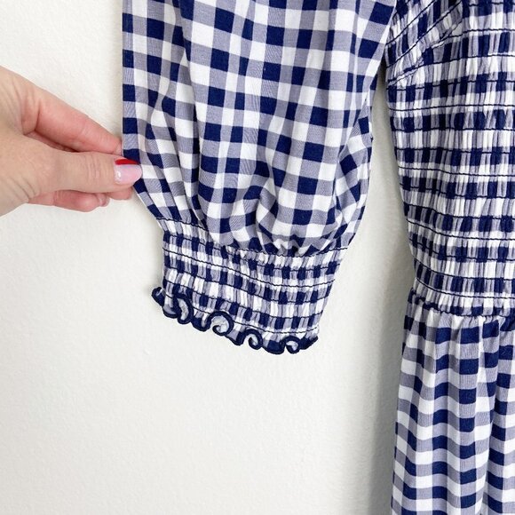 DRAPER JAMES | Jo Dee Navy Gingham Babydoll Dress Small Cottagecore - Picture 7 of 11